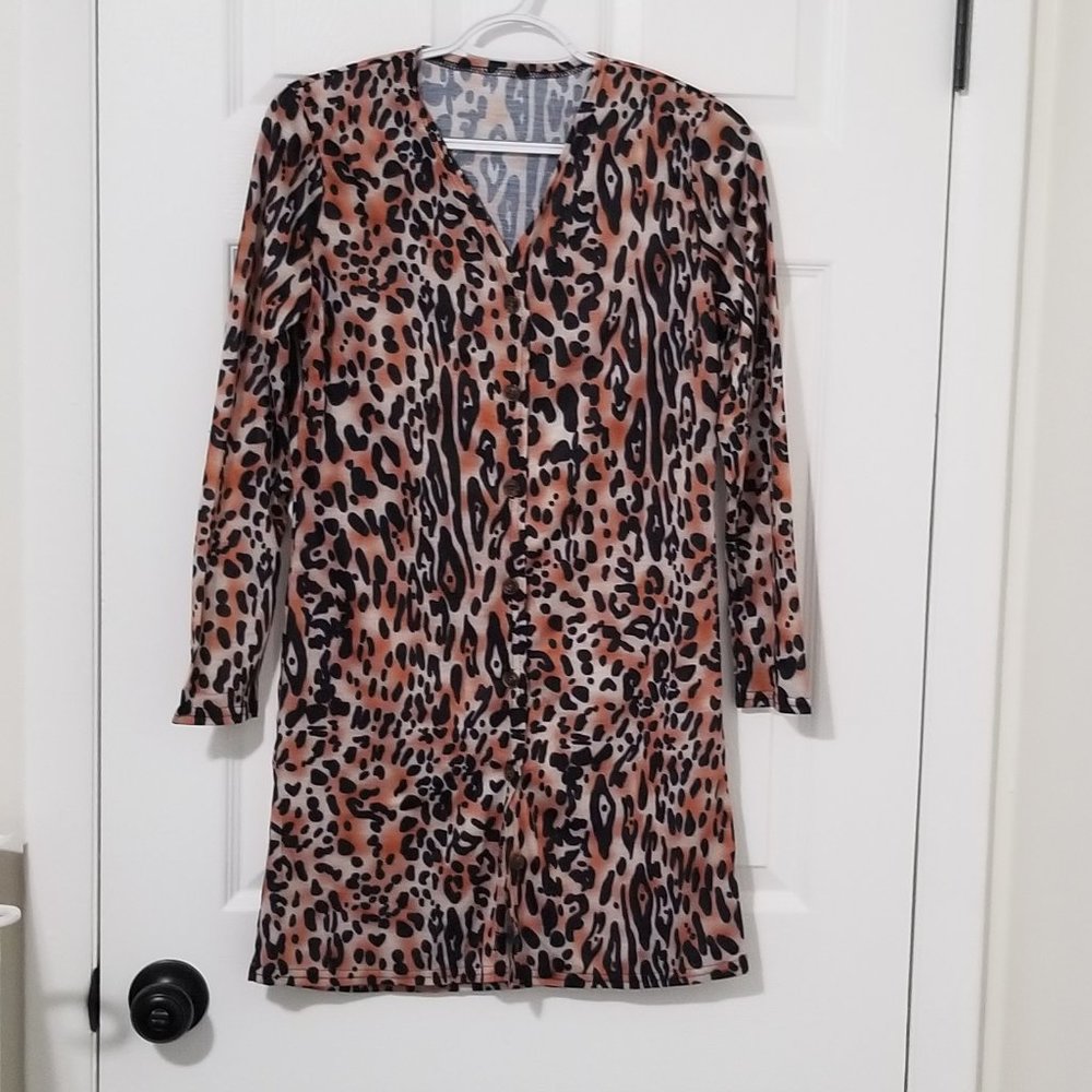 Leopard print button down dress size medium